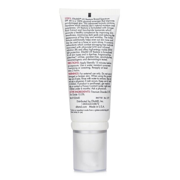 EltaMD UV Restore Physical Facial Sunscreen SPF 40 - Tinted(Exp. Date 30 June 2026) 48g/1.7oz