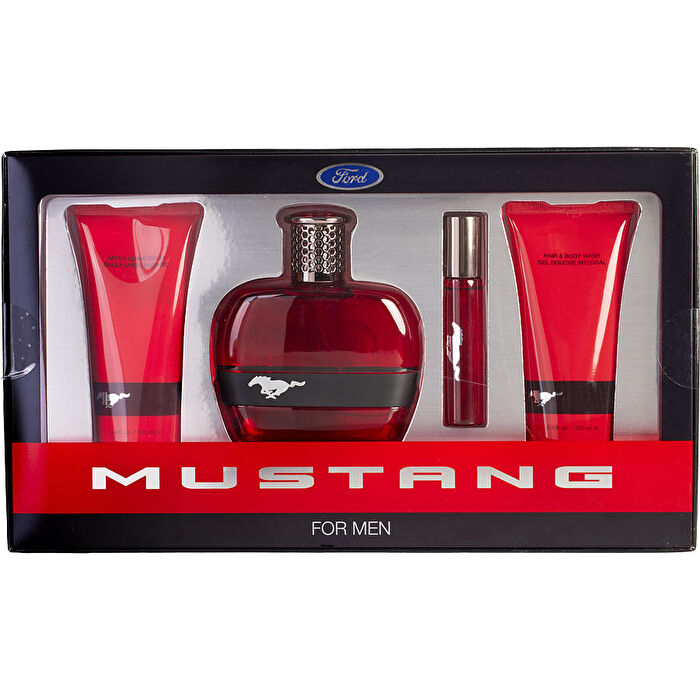 Estee Lauder Ford Mustang Red Eau De Toilette Spray 90ml/3.4oz & Hair And Body Wash 90ml/3.4oz & Aftershave Balm 90ml/3.4oz & Eau De Toilette Spray 0.5oz