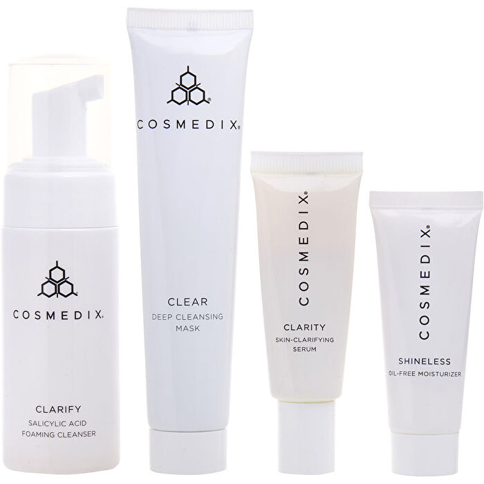 Cosmedix Clarifying & Cleansing 4-piece Essentials Kit: Clarify 60ml/2oz & Clarity 15ml/0.5oz & Clear 30ml/1oz & Shineless 15ml/0.5oz 4pcs