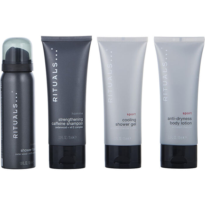 Rituals Rituals Homme Set: Shower Foam 30ml/1.7oz & Strenghtening Caffeine Shampoo 60ml/2.3oz & Sport Anti Dry Body Lotion 60ml/2.3oz & Sport Cooling Shower Gel 60ml/2.3oz 4pcs