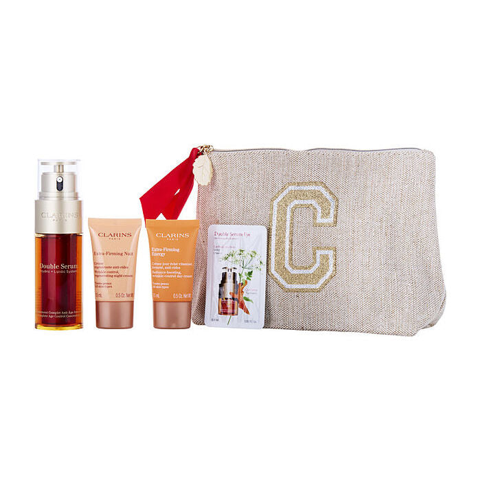 Clarins Double Serum And Extra-firming Collection: Double Serum Anti-aging & Anti-wrinkle Serum 30ml/1.6oz & Extra-firming Energy 0.5oz +extra-firming Night 0.5oz & Double Serum Eye 0.03oz 4pcs+pouch