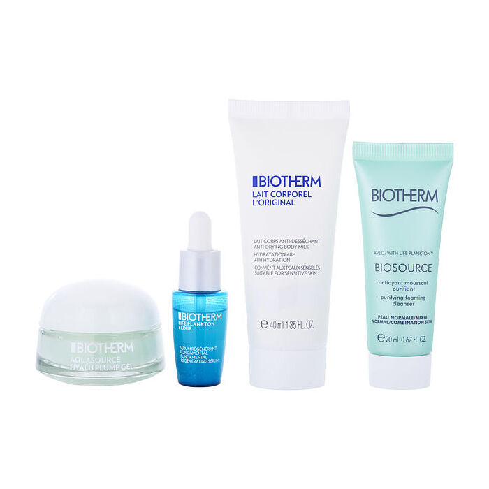 Biotherm My Hydration Routine Set: Aquasource Hyalu Plump Gel 15ml/0.5oz & Life Plankton Elixir 7ml/0.23oz & Biosource Purifying Foaming Cleanser Normal/combination Skin 20ml/0.67oz & Body Milk 40ml/1.3oz 4pcs