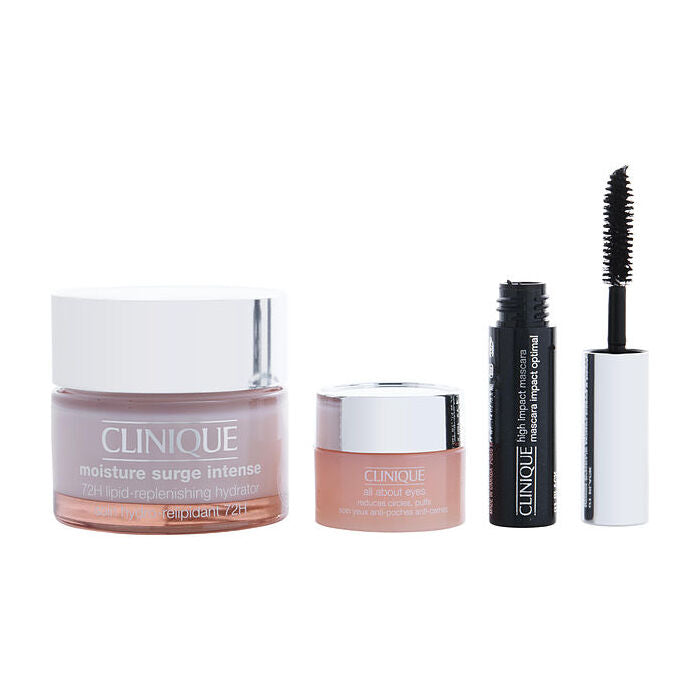 Clinique Glow And Go Bold Set: Moisture Surge™ Intense 72h Lipid-replenishing Hydrator 50ml/1.7oz +all About Eyes 5ml/0.17oz & High Impact Mascara 3.5ml/0.1oz