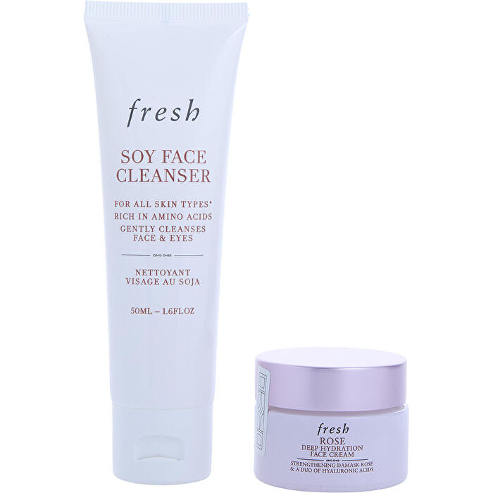 Fresh Dewy Skin Duo Skincare Set: Soy Ph-balanced Hydrating Face Wash 50ml/1.7oz & Rose & Hyaluronic Acid Deep Hydration Moisturizer 15ml/0.5oz 2pcs