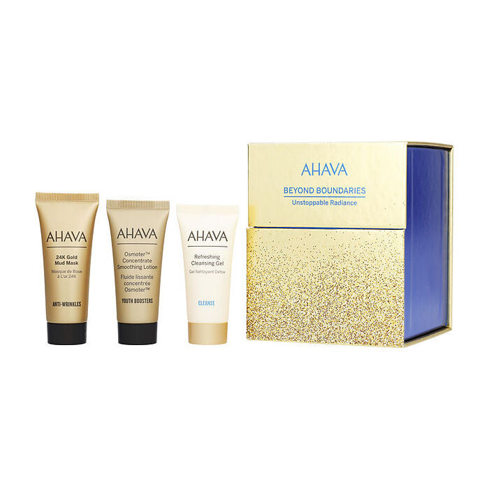 Ahava Unstoppable Radiance Set: 24k Gold Mud Mask & Osmoter Soothing Lotion & Refreshing Cleansing Gel 15ml/0.5oz