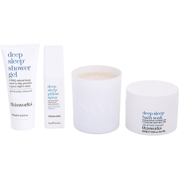 This Works With Sleep Comes Beauty Set: Deep Sleep Bath Soak 200g/7oz & Shower Gel 100ml/3.4oz & Pillow Spray 75ml/2.5oz & Heavenly Candle 220g/7.76oz 4pcs