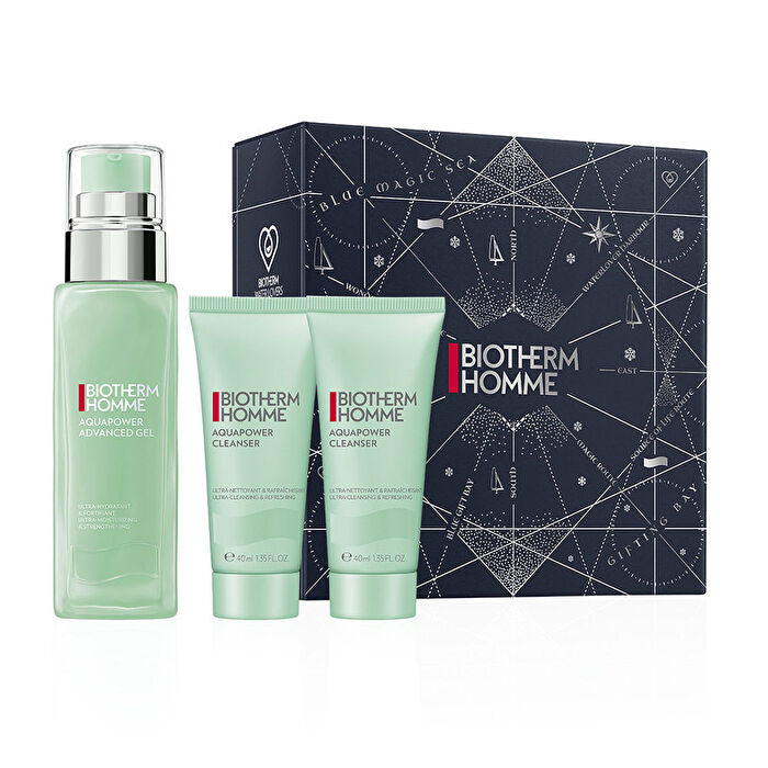 Biotherm Homme Aquapower Set: Aquapower Advanced Gel 75ml/2.5oz & Aquapower Cleanser 40ml/1.3oz X 2 --3pcs