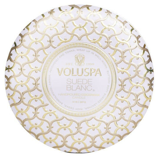 Voluspa 3 Wick Decorative Tin Candle - Suede Blanc 340g/12oz