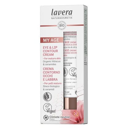 Lavera My Age Eye & Lip Contour Cream With Organic Hibiscus & Ceramides - For Mature Skin (Exp. Date 31 OCT 2026) 15ml/0.5oz