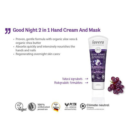 Lavera Good Night 2In1 Hand Cream & Mask Wirh Organic Grape & Organic Shea Butter - For Very Dry Skin 75ml/2.6oz