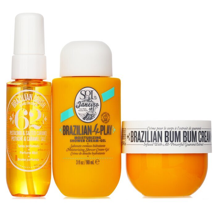 Sol De Janeiro Bum Bum Jet Set: Brazilian Bum Bum Cream 30ml/1.7oz & Brazilian 4 Play Moisturizing Shower Cream-gel 90ml/3oz & Brazilian Crush Cheirosa 62 Hair & Body Mist 30ml/1oz