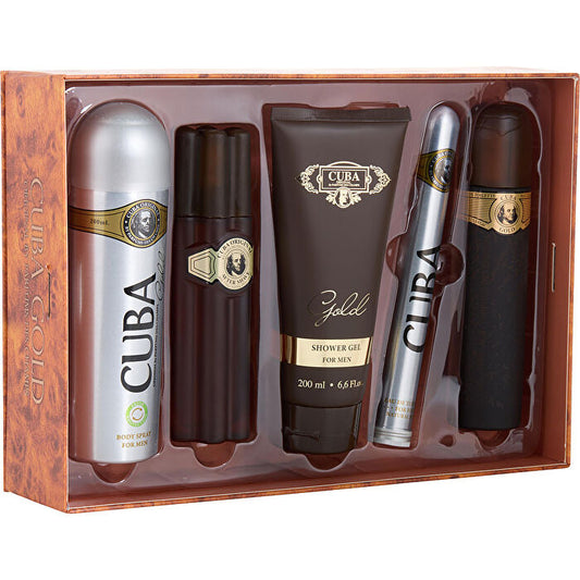 Cuba Gold Eau De Toilette Spray 90ml/3.3oz & Eau De Toilette Spray 30ml/1.17oz & Aftershave Spray 90ml/3.4oz & Shower Gel 180ml/6.7oz & Body Spray 180ml/6.7oz
