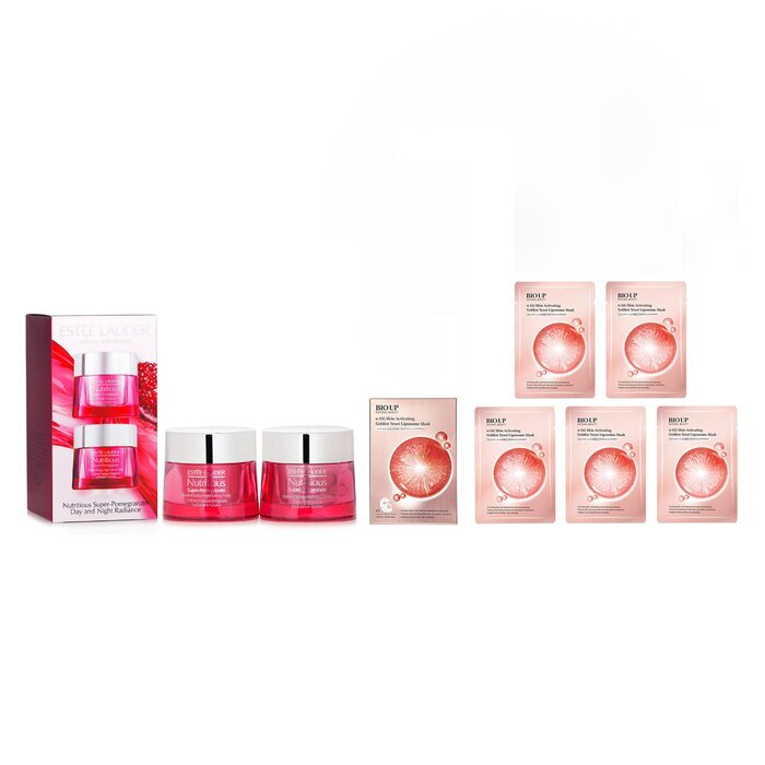 Estee Lauder Nutritious Super-Pomegranate Day & Night Radiance Set X Natural Beauty BIO UP a-GG Skin Activating Golden Yeast Liposome Mask 2pcs
