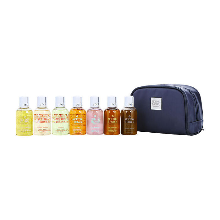 Molton Brown Airline Exclusive Travel Collection For Men: Orange & Bergamot & Dewy Lily Of The Valley & Star Anise & Eucalyptus & Gingerlily & Pink Pepperpod & Black Peppercorn & Tabacco Absolute & Travel Bag 7x 50ml/1.7oz