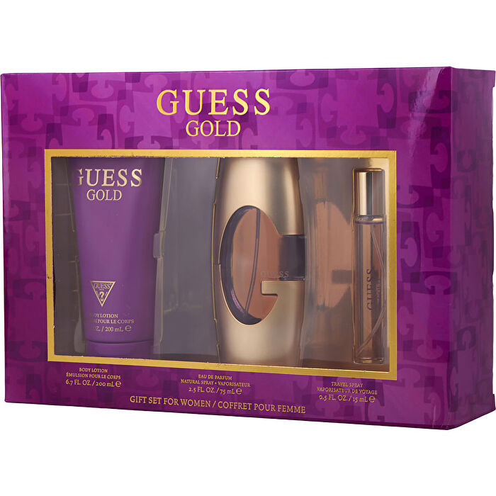 Guess Gold Eau De Parfum Spray 60ml/2.5oz & Body Lotion 180ml/6.8oz & Eau De Parfum Spray 0.5oz
