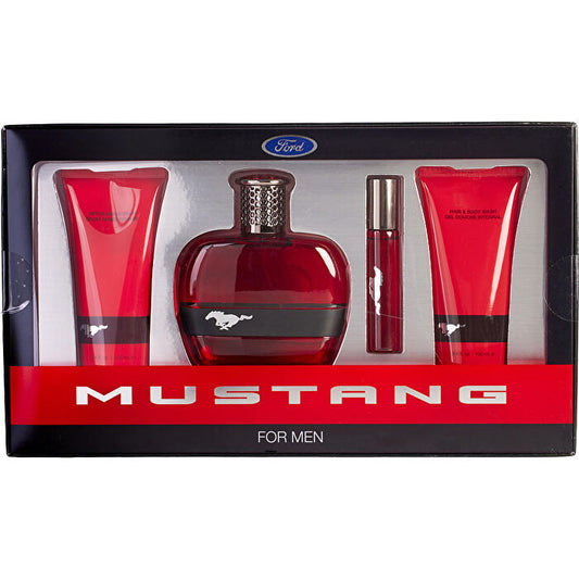 Estee Lauder Ford Mustang Red Eau De Toilette Spray 90ml/3.4oz & Hair And Body Wash 90ml/3.4oz & Aftershave Balm 90ml/3.4oz & Eau De Toilette Spray 0.5oz