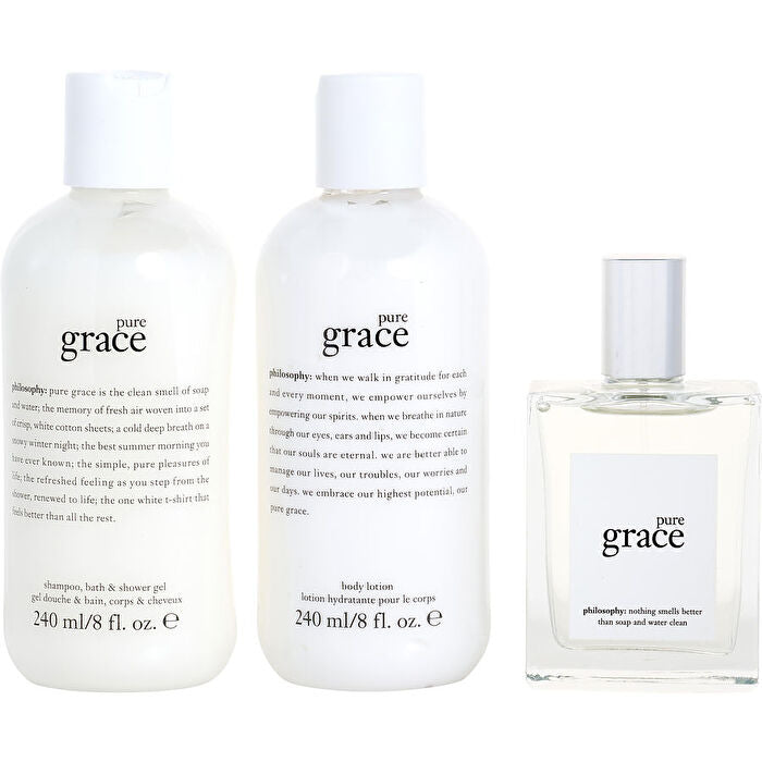 Philosophy Pure Grace Eau De Toilette Spray 60ml/2oz & Body Lotion 240ml/8oz & Shampoo Bath And Shower Gel 240ml/8oz (mothers Day Edition)