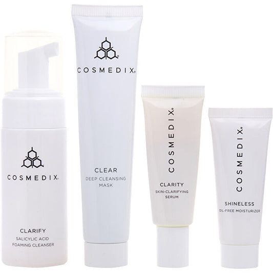 Cosmedix Clarifying & Cleansing 4-piece Essentials Kit: Clarify 60ml/2oz & Clarity 15ml/0.5oz & Clear 30ml/1oz & Shineless 15ml/0.5oz 4pcs