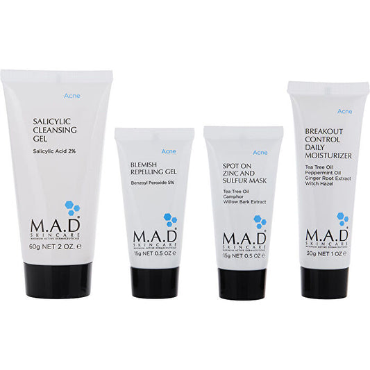M.a.d. Skincare Discover Breakout Control: Repelling Oil 15g/0.5oz & Zinc & Sulfur Mask 15g/0.5oz & Cleansing Gel 60g/2oz & Daily Moisturizer 30g/1oz 4pcs