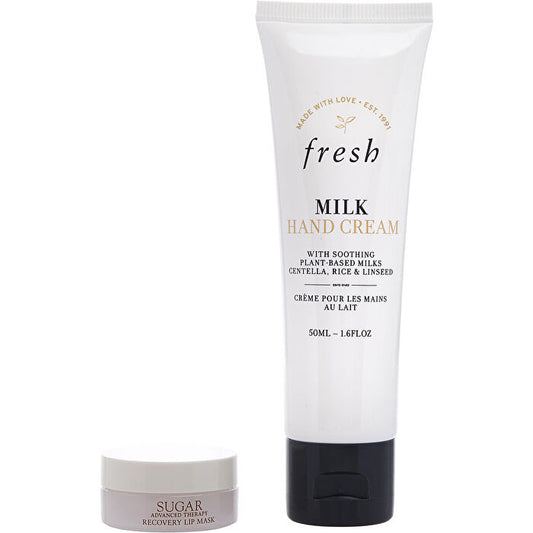 Fresh Hand And Lip Love Set: Milk Hand Cream 50ml/1.7oz & Sugar Lip Mask 2g/0.07oz 2pcs