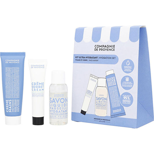 Compagnie De Provence Hydration Set: Liquid Marseille Soap 30ml/1oz & Hand Cream 30ml/1oz & Face Cream 15ml/0.5oz 3pcs