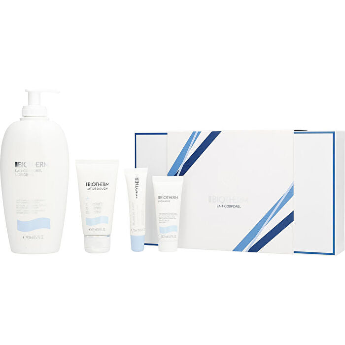 Biotherm Lait Corporel Set - Lait Corporel Anti-drying Body Milk 400ml/13.5oz & Lait De Douche Cleansing Shower Milk 50ml/1.7oz & Biomains Hand & Nail Treatment 20ml/0.67oz & Lip Balm 0.43oz 4pcs