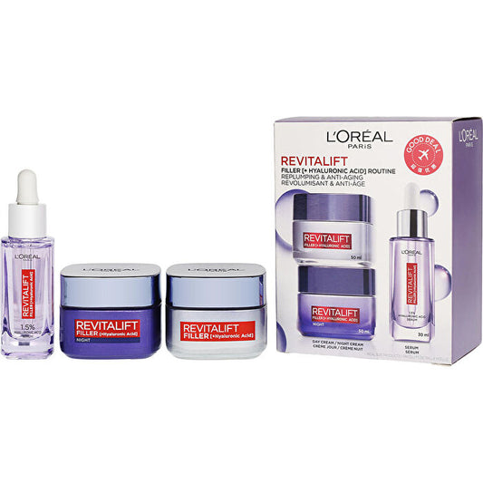 L'oreal Revitalift Filler (+ Hyaluronic Acid) Routine Set: Day Cream 50ml/1.7oz & Night Cream 50ml/1.7oz & Eye Cream 15ml/0.5oz 3pcs