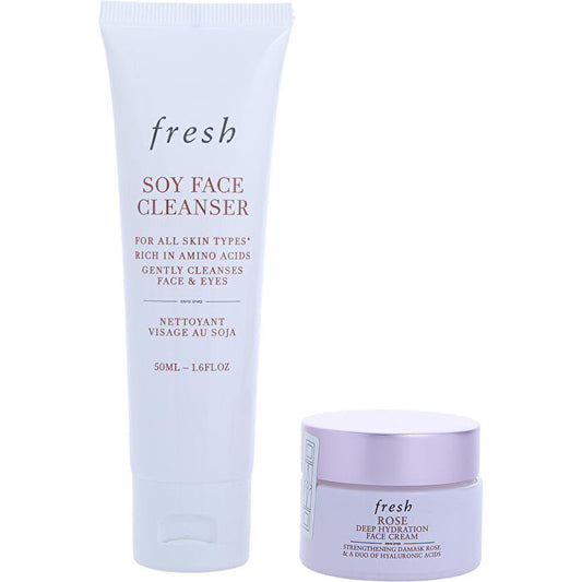 Fresh Dewy Skin Duo Skincare Set: Soy Ph-balanced Hydrating Face Wash 50ml/1.7oz & Rose & Hyaluronic Acid Deep Hydration Moisturizer 15ml/0.5oz 2pcs