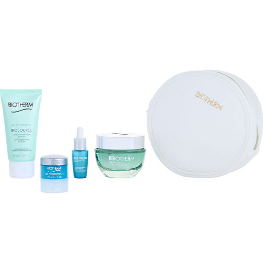 Biotherm Aquasource Hyalu Plump Routine Set: Aquasource Hyalu Plump Gel 50ml/1.7oz & Biosource Purifying Foaming Cleanser 50ml/1.7oz & Life Plankton Elixir Serum 7ml/0.23oz & Life Plankton Eye Cream 5ml/0.17oz & Pouch 5pcs