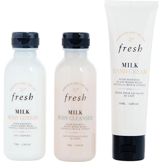 Fresh Body Nourishing Trio: Milk Body Wash 75ml/2.5oz & Milk Body Lotion 75ml/2.5oz & Milk Intenstive Hand Cream 50ml/1.7oz 3pcs