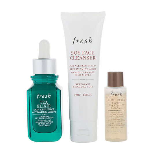 Fresh Luminous Resilient Skin Ritual Set: Soy Ph Balanced Face Wash 50ml/1.7oz & Kombucha Facial Treatment Essence 20ml/0.67oz & Tea Elixir Serum 30ml/1oz 3pcs